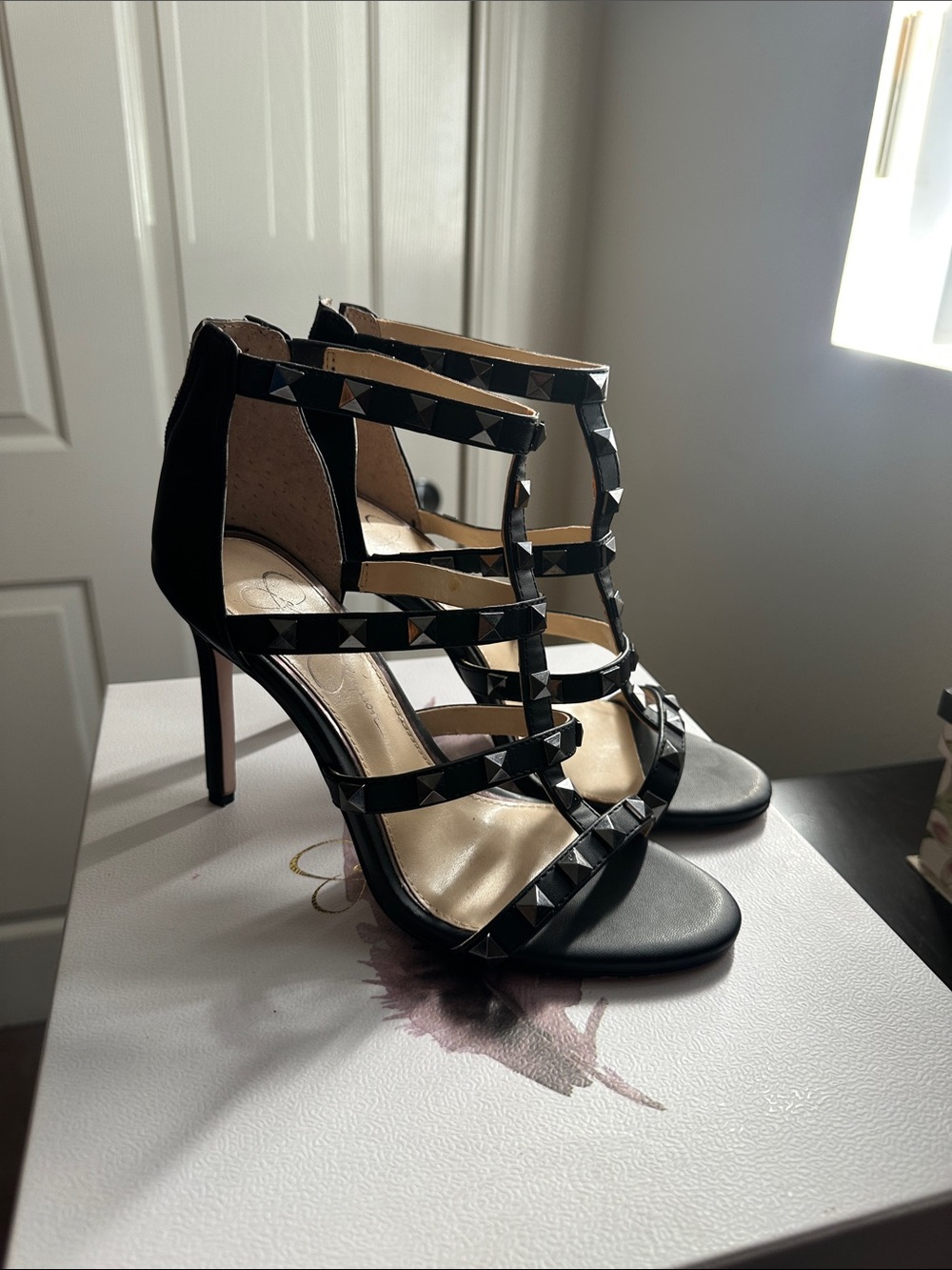 Jessica Simpson Black Studded Strappy High Heel Sandals
